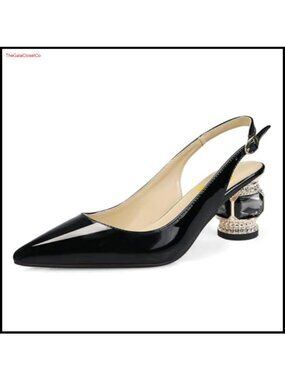 Pointed Toe Slingback Pumps with Rhinestone Crystal Heel